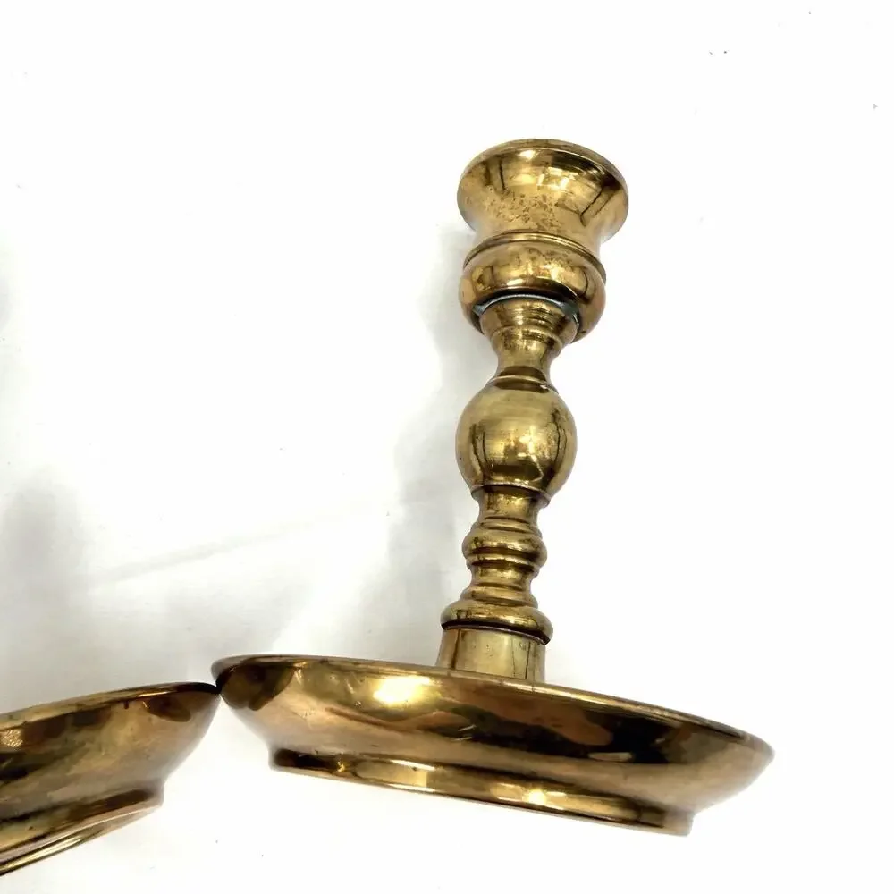 Vintage Brass Taper Candlestick Holders Pair Set Round with Character
